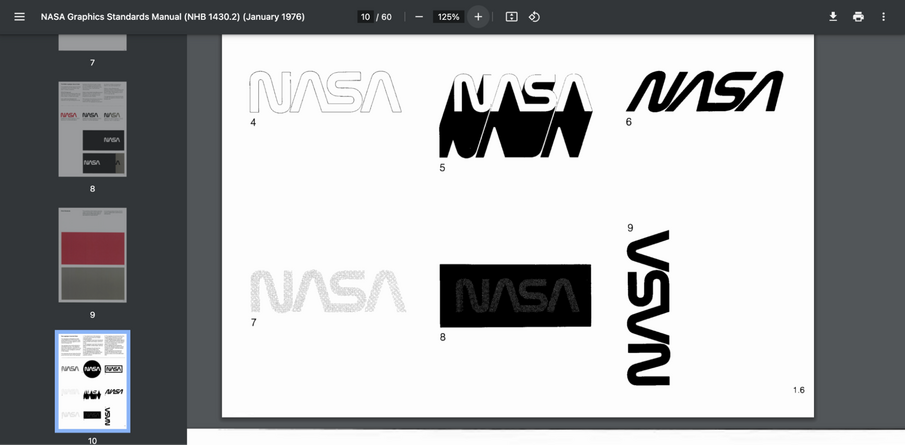 NASA's stijlgids voor merken uit 1976 - onjuist gebruik van het logo