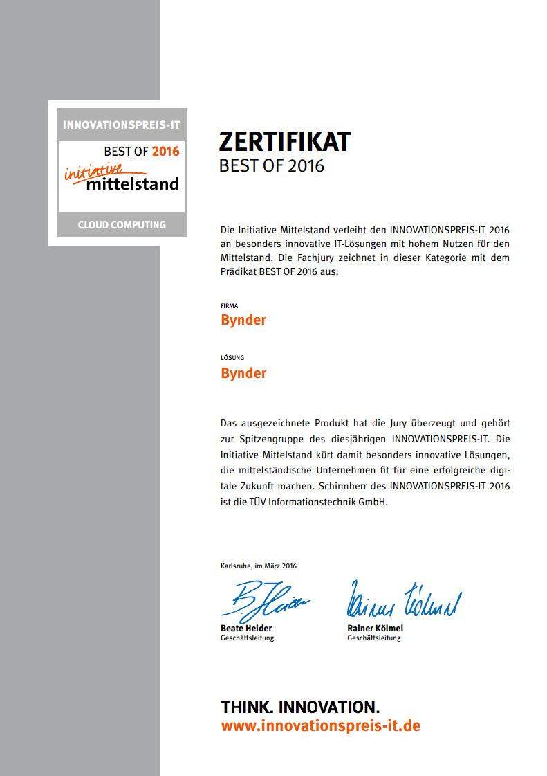 Zertifikat Innovative Mittelstand Screenshot